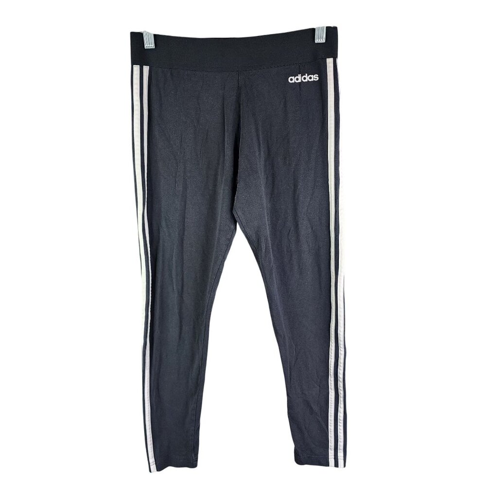 Womens Black Adidas Ankle Leggings With White Stripes Mid Rise Athletic Size M